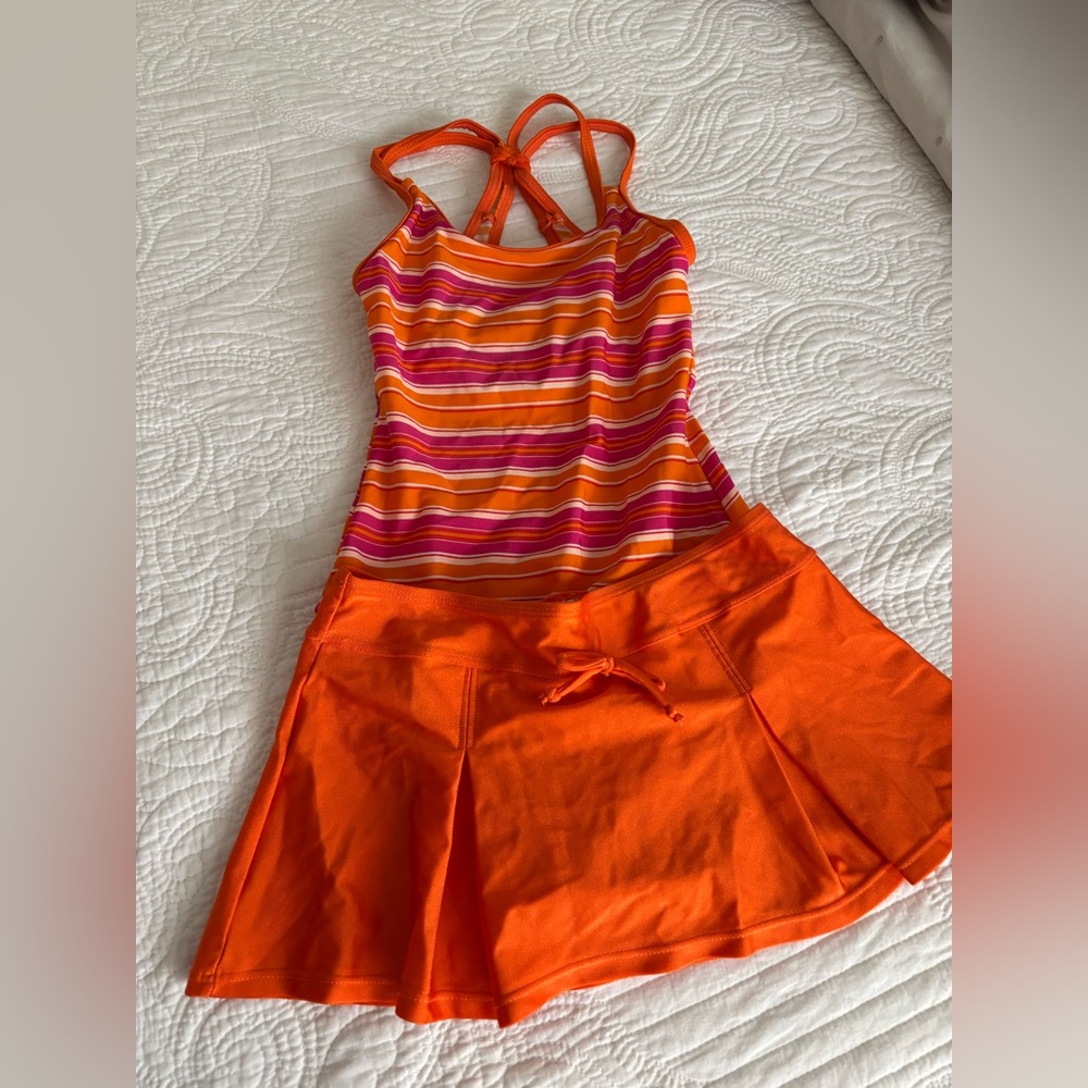 Two pieces Orange Striped Kids Swim Set for girls